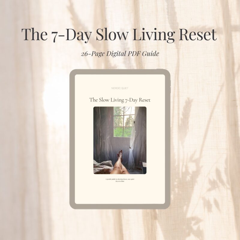 Nordic Quiet 7-Day Slow Living Reset guide shown on a tablet
